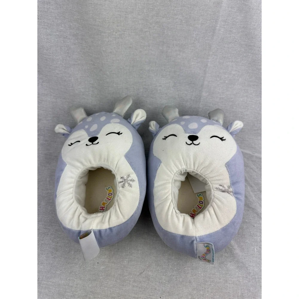 Squishmallows Blue Deer Plush Slippers Kids Size 4/5 Holiday‎ Snowflake New
